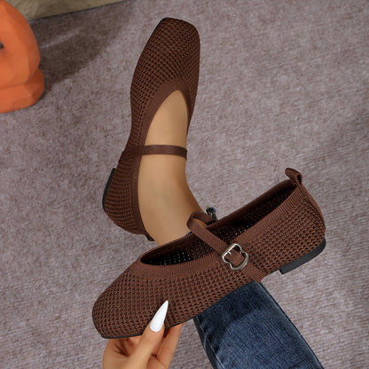 All-Season Breathable Square Toe Mary Jane Flats for Women