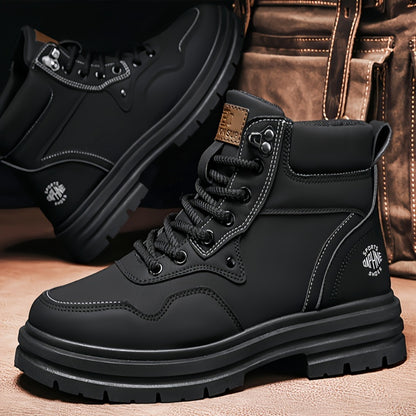 Men's Trendy Solid Ankle Boots, Comfy Non Slip Lace Up Durable Shoes for Men's Outdoor Activities