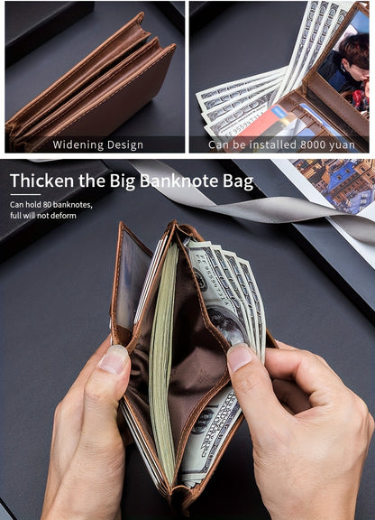 A Lightweight Men'S Leather Wallet Designed for Casual Use, Featuring a Compact Bi-Fold Style, Ample Space for , a Passport Compartment, Multiple Card Slots, And a Storage Pouch for Tickets And - ayq