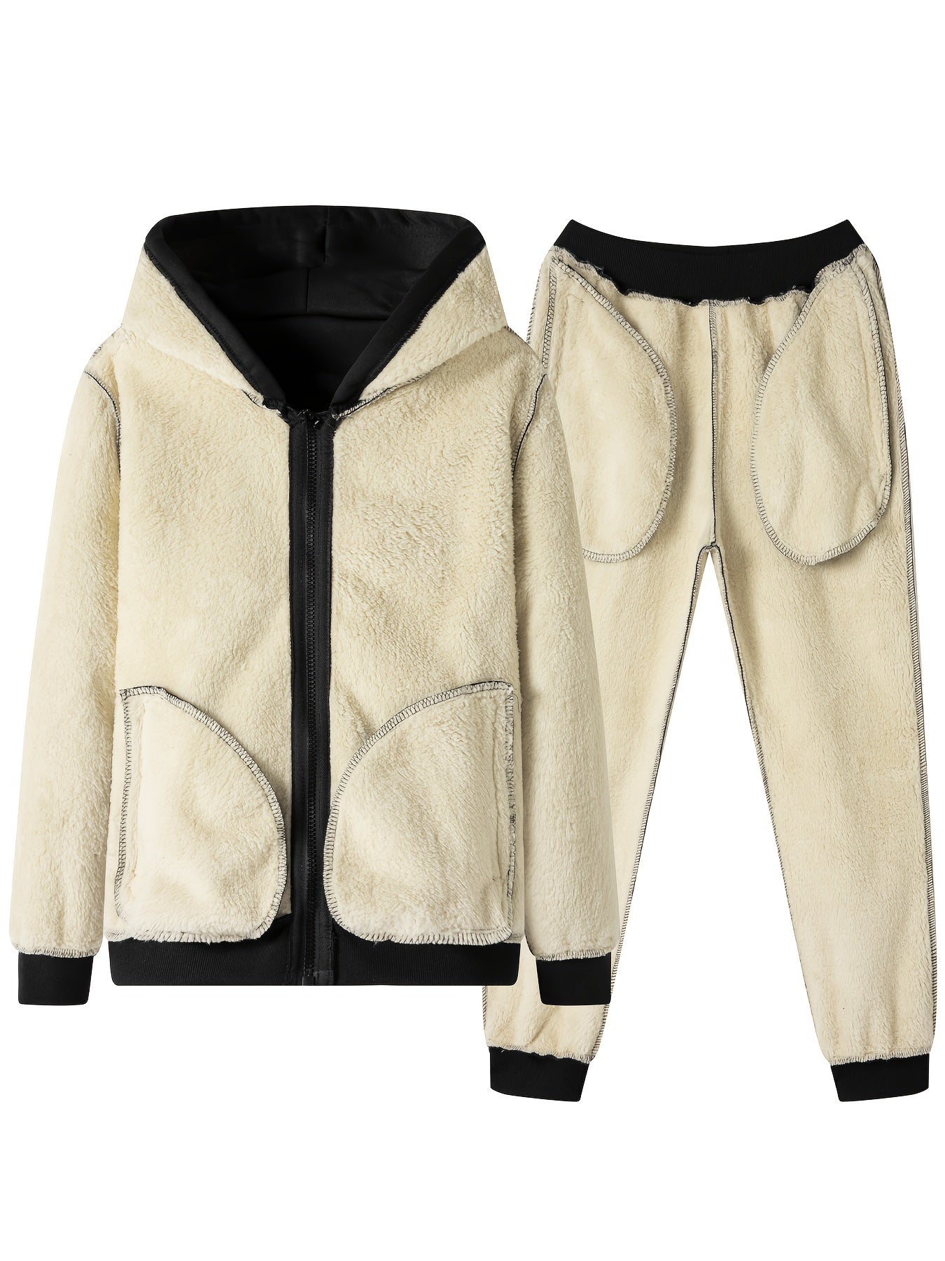 2pcs Boys' Fashion Fleece-Lined Thickened Jacket + Pants Set, Stylish Zip-Up Hoodie and Casual Sportswear Outfit for Autumn/Winter, Perfect Gift, Perfect for Outdoor, Autumn/winter Coat For Boy, Sportswear Suit For Boy, Boy C