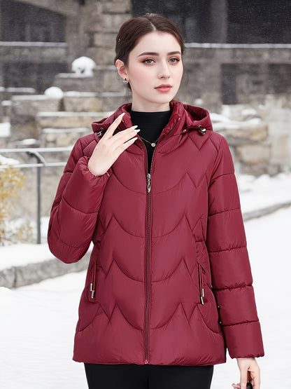 Կանացի էլեգանտ սև ձմեռային փքված բաճկոն՝ երկար թևքերով, կայծակաճարմանդով, առօրյա ոճով՝ ուլունքազարդ դետալներով, իդեալական է ձյունառատ օրերի համար, առօրյա ձմեռային հագուստի համար | Կայծակաճարմանդով բաճկոն | Գործնական գրպաններ