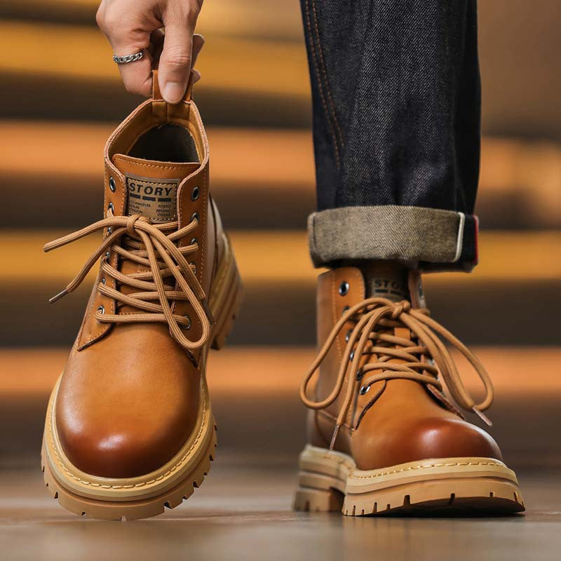 Men's Super Thin Retro Short Lace-Up Boots All-Season PU
