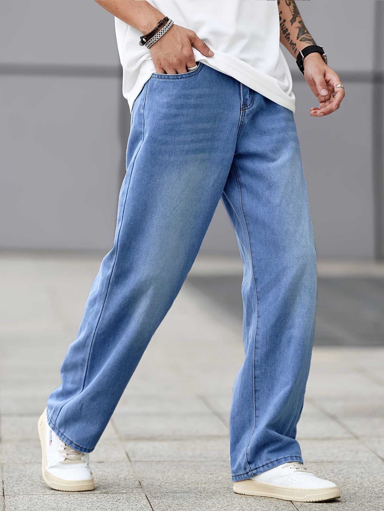 Men's Loose Fit Wide Leg Jeans, Men's Stylish Comfy Denim Pants, Versatile For Four Seasons