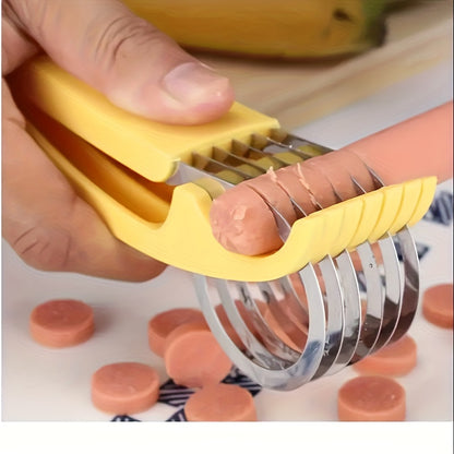 Premium Banana &amp; Cucumber Slicer Pro - սուր չժանգոտվող պողպատից շեղբ, ձեռքի ձեռքի կտրիչ՝ էրգոնոմիկ դեղին պլաստիկ բռնակով - անվտանգ աման լվացող մեքենայի մեջ, ժանգակայուն և առանց BPA-ի՝ առողջ նախուտեստների, ճաշի պատրաստման, տնային և պրոֆեսիոնալ K