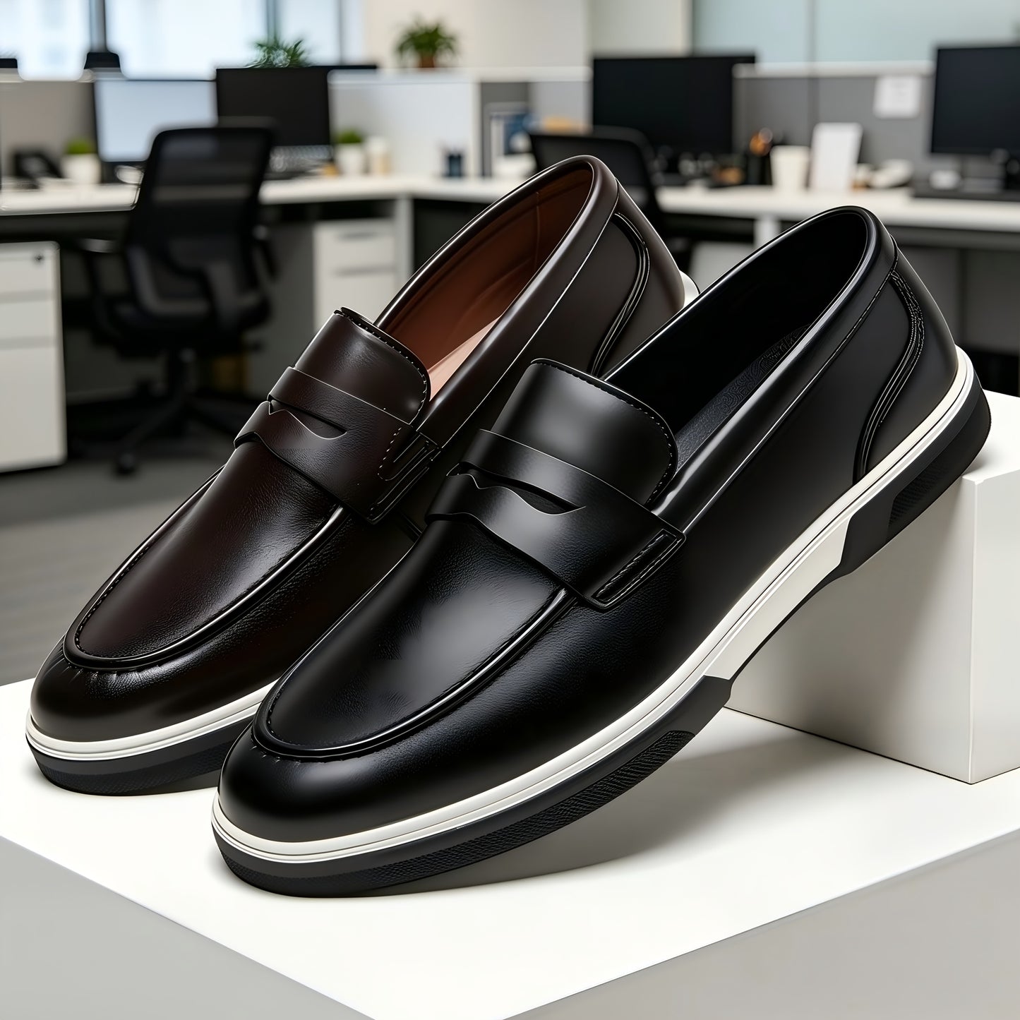 Men's Genuine PU Leather Slip-On Loafers, Breathable & Soft Sole