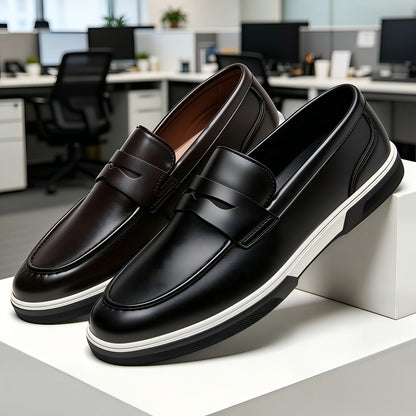 Men's Genuine PU Leather Slip-On Loafers, Breathable & Soft Sole