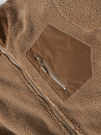 Men'S Heavyweight Fleece Jacket - Thermal Winter Coat with Stand Collar, Zipper Closure, Front Pockets - Brown/ - Cold Weather Outerwear for Everyday & Formal, Winter Jacket, Casual Outerwear, Durable Polyester, Seasonal Fash