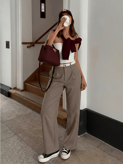 Women’s Retro High-Waisted Color-Block Casual Suit Pants