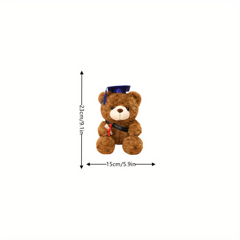 1 Graduation Bear Plush Toy, 23cm/9.1in, Two Colors Available. Ideal as a Gift for Halloween, Thanksgiving, Christmas, New Year, Valentine's Day, Mother's Day, Carnival, Easter, and Graduation Season. Suitable for Living Room