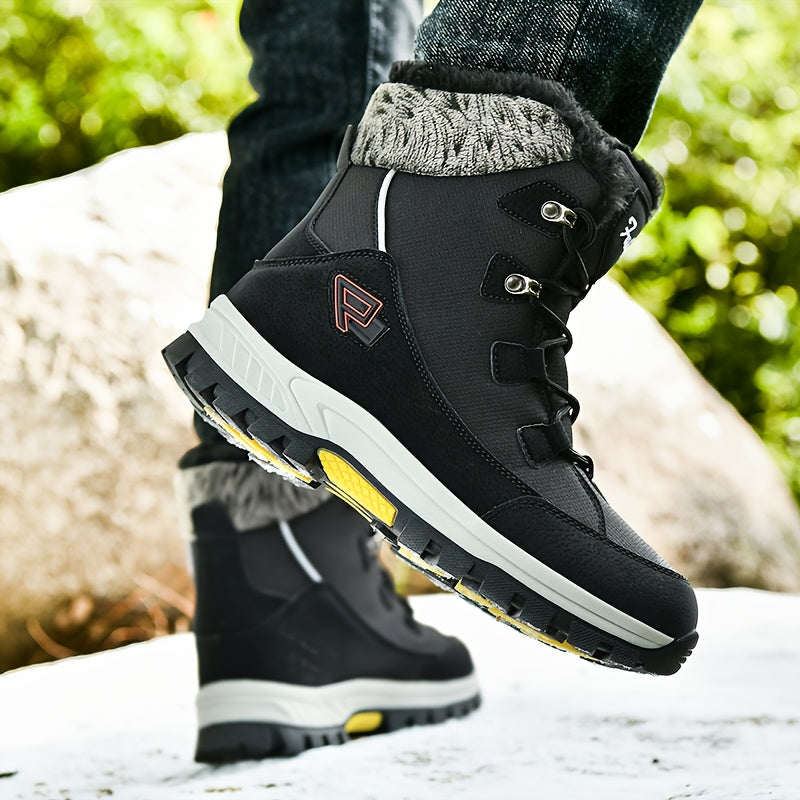 Men's & Women's Winter Snow Boots with Plush Lining & Slip-Resistant Rubber Sole - High-Ankle Lace-Up PU Shell, Insulated Cold-Weather Traction for Hiking, Hunting, Outdoor Activities - Unisex Heavy-Duty Round-Toe Boots for M