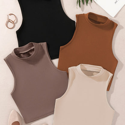 Solid Color Tank Top 4 Pack, Versatile Sleeveless Mock Neck Simple Top For Spring & Summer, Women's Clothing