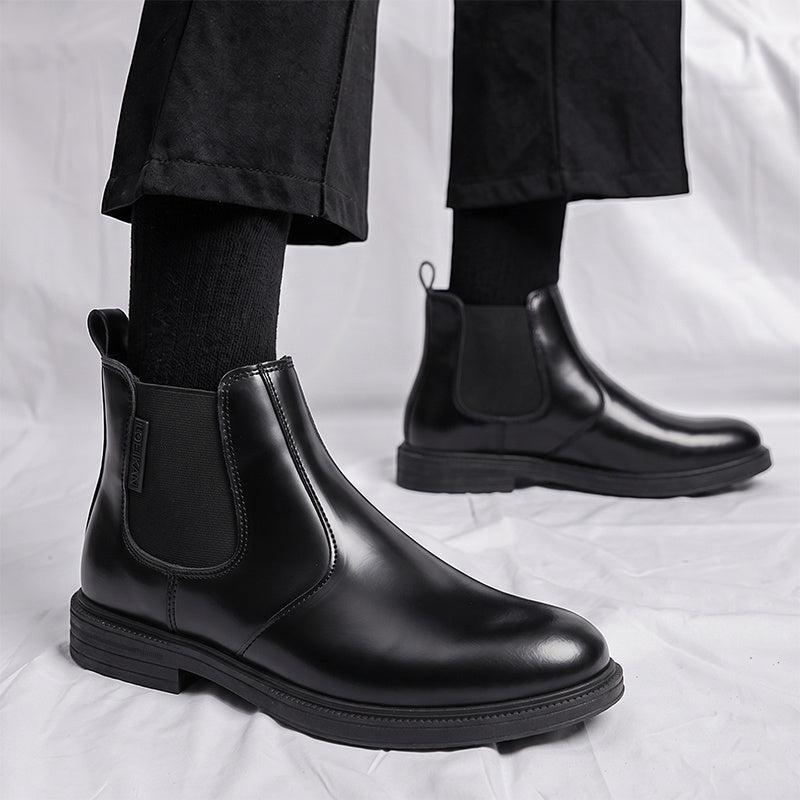 Men's Autumn/Winter Denim High-Top Ankle Boots, Black PU