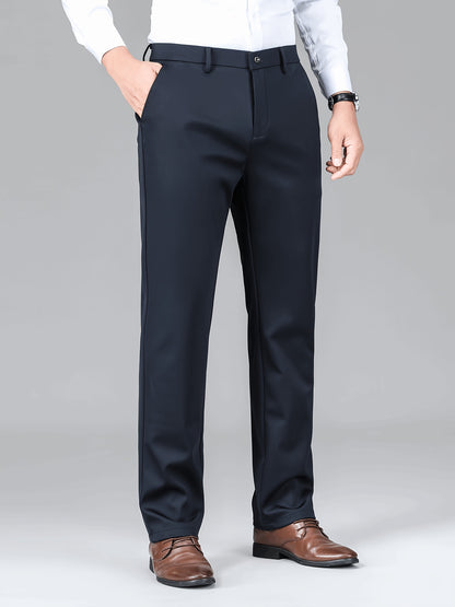 2pcs Men's Business Casual Stretch Dress Pants, Wrinkle-Resistant & Iron-Free, All-Season Wear, Logo, Navy Blue & Black, Polyester Blend, Machine Washable