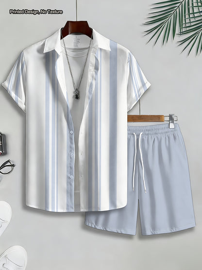 Men's Casual 2-Piece Striped Shirt & Shorts Summer Set