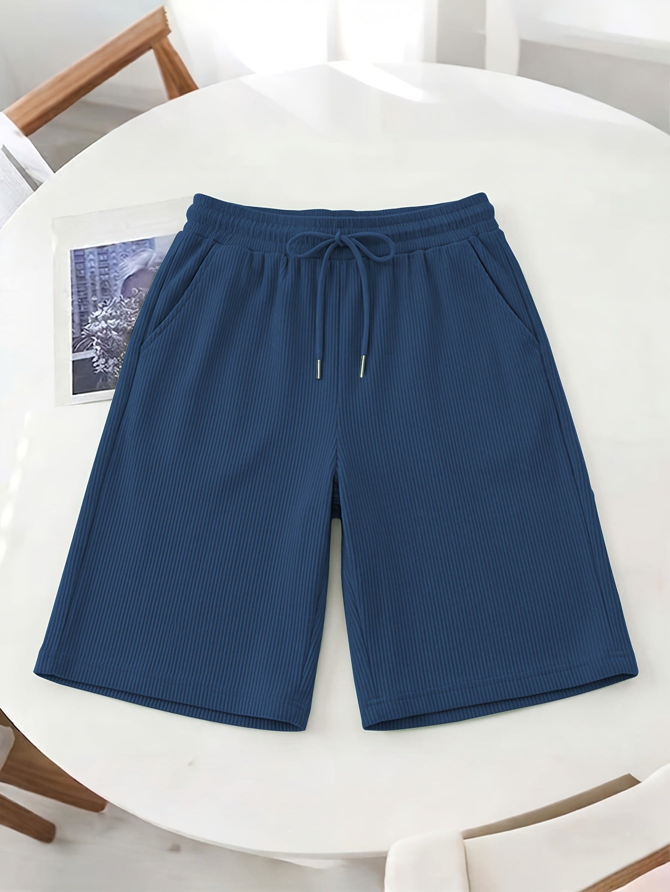 Women’s Casual Loose-Fit Corduroy 5-Point Pants with Elastic Waist