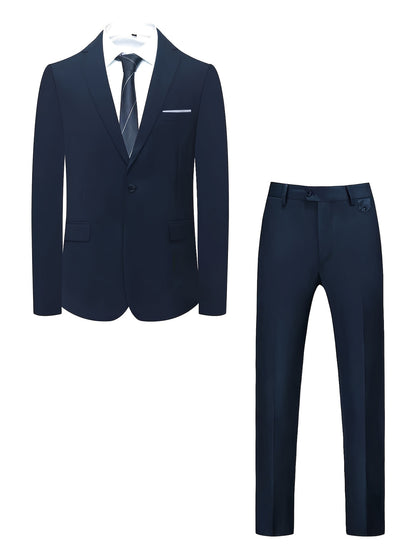 Men's Polyester Suit Set with Jacket & Trousers for Business Casual
