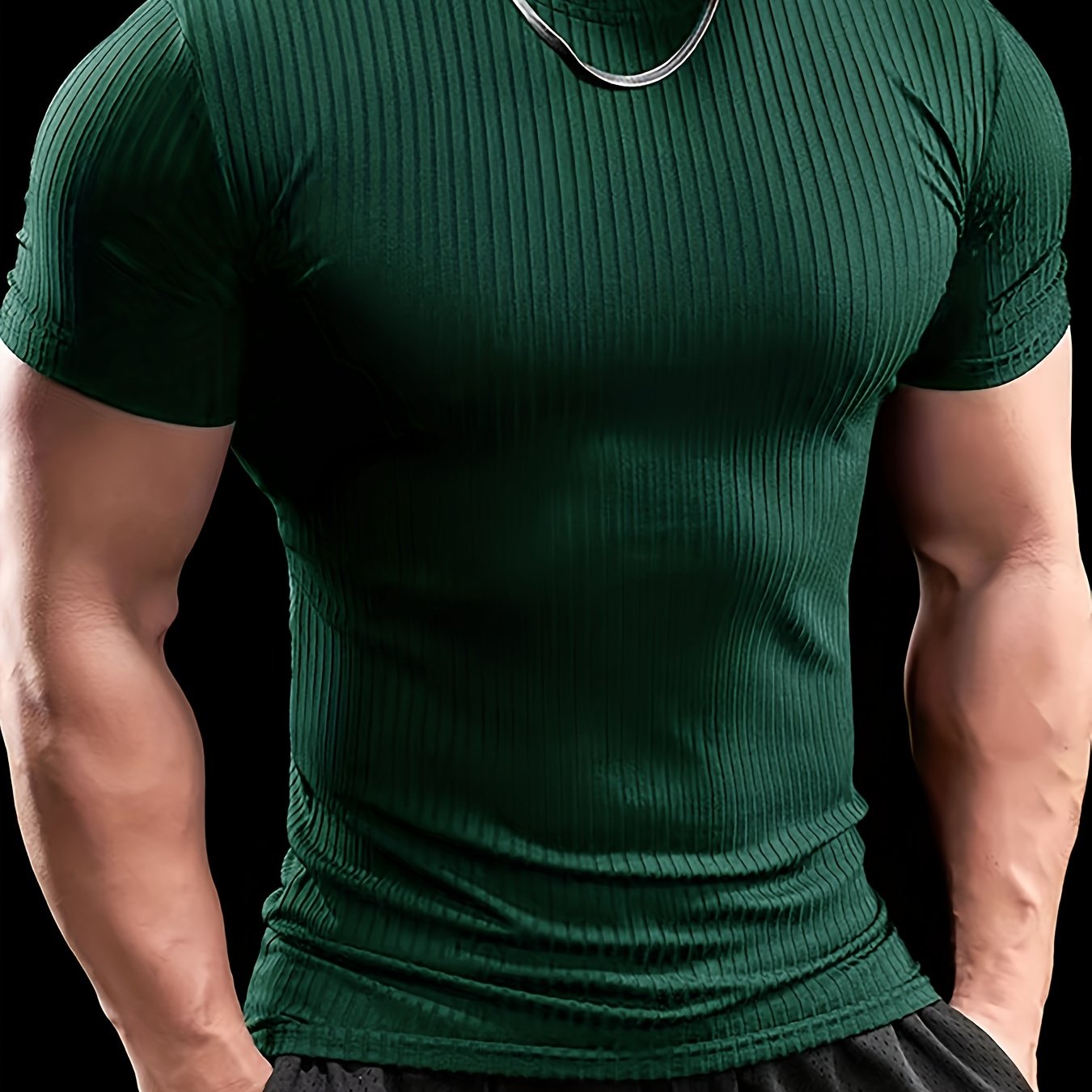 Men's Stretch Fit Short Sleeve T-Shirt - Breathable, Comfortable Polyester Blend, Solid Blue, Crew Neck, Casual  Sporty Style for Spring/Summer