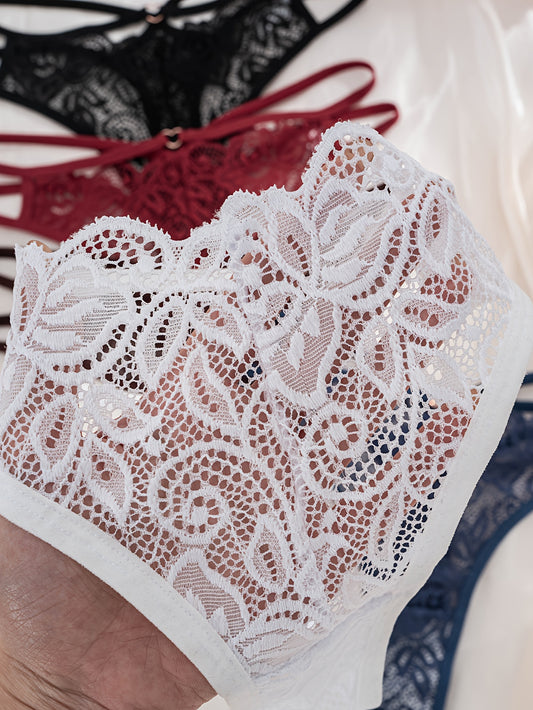 Women's 5-Pack Sexy Lace Thong Panties with Crisscross Straps - ayq