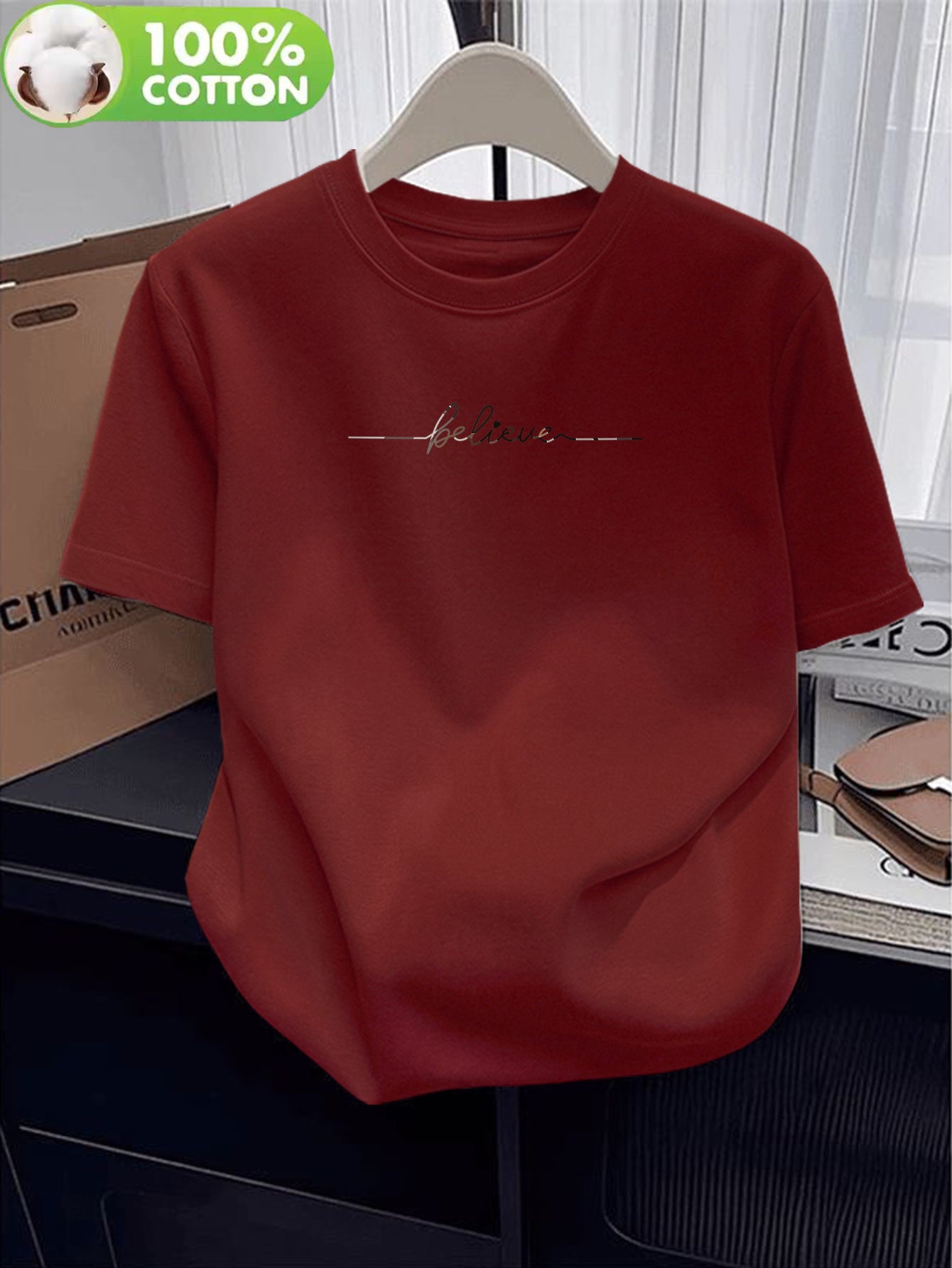 Women's 100% Cotton Casual Summer T-Shirt with Letter Print
