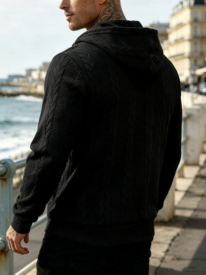 Men's Cable Knit Hooded Jacket Casual Fall Winter Outerwear