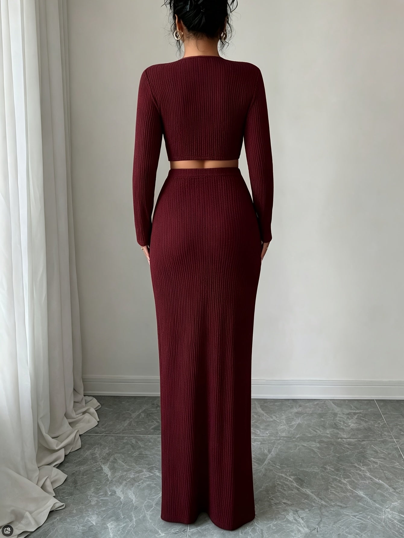 Women's High-Waist Knitwear Set V-Neck Spring/Fall Outfit