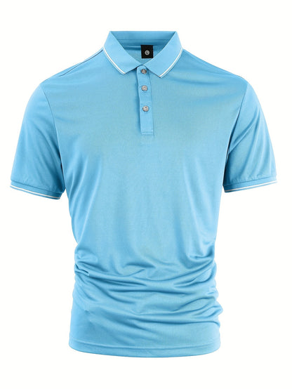 Men's Solid Golf Shirt, Casual Short Sleeve Lapel Shirt For Summer Outdoor