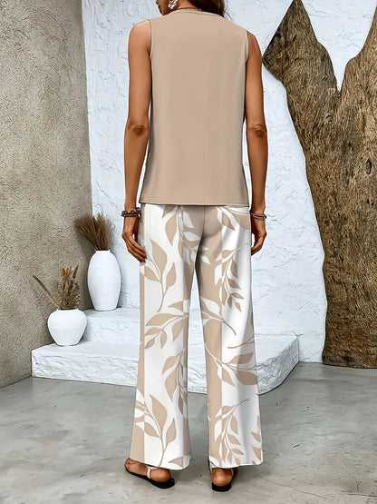Elegant Sleeveless Cardigan and Floral Pants Set for Spring