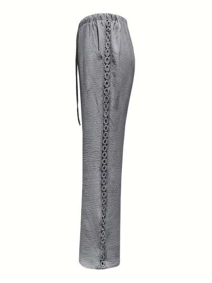 Women's Casual Straight Leg Polyester Trousers with Ruffle Detail