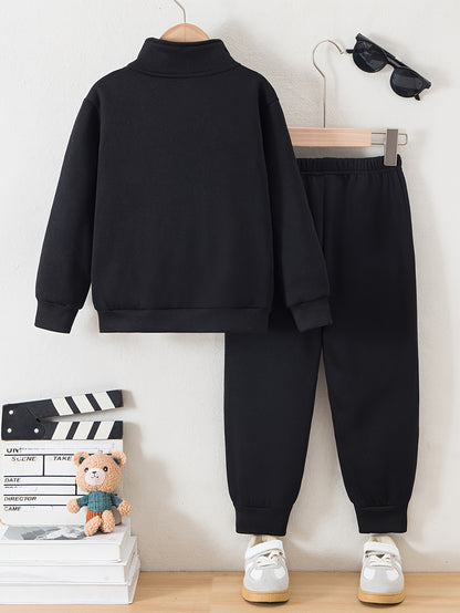 Boys' Cozy Fleece-Lined Hoodie & Sweatpants Set - Olive Green Casual Winter Outfit with Pockets, Thick Warmth for Fall & Winter, Regular Fit, Casual Attire, for Outdoor