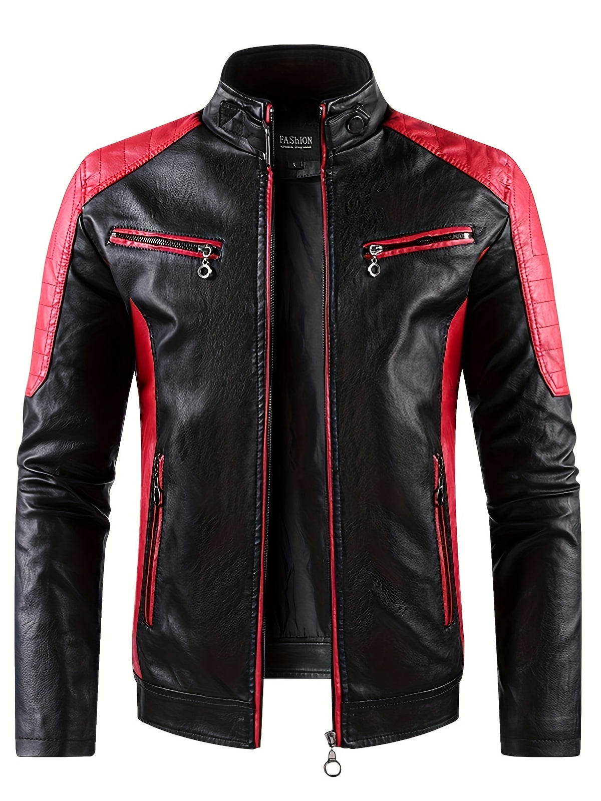 Men's Slim PU Leather Jacket with Stand Collar