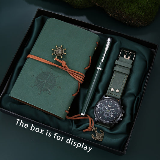 3 հատ վինտաժ ոճի տետրերի հավաքածու + բազմաֆունկցիոնալ գործնական ժամացույց և գրիչ, կատարյալ նվեր նրա համար ծննդյան և տարեդարձերի համար։