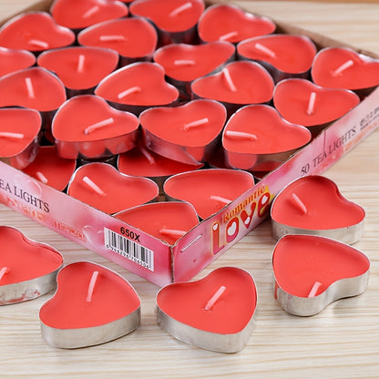 12/50/150/300pcs Heart-Shaped Candles - Red & Golden Glow, Long-Lasting Burn Time, Perfect for Valentine'S Day, Wedding, Birthday, Christmas, Halloween, Thanksgiving Decorations - Bulk Candle Set, Candles For Wedding, Holiday