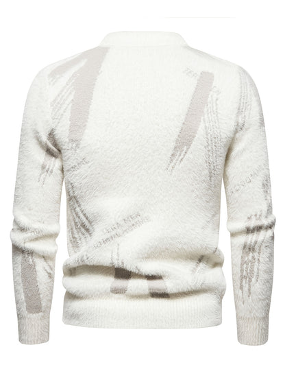 Տղամարդու առօրյա սվիտեր | Կրկնակի դեկոլտեով, միջին երկարության, այբուբենային ժակարդի նախշերով, իդեալական է աշուն/ձմեռ համար