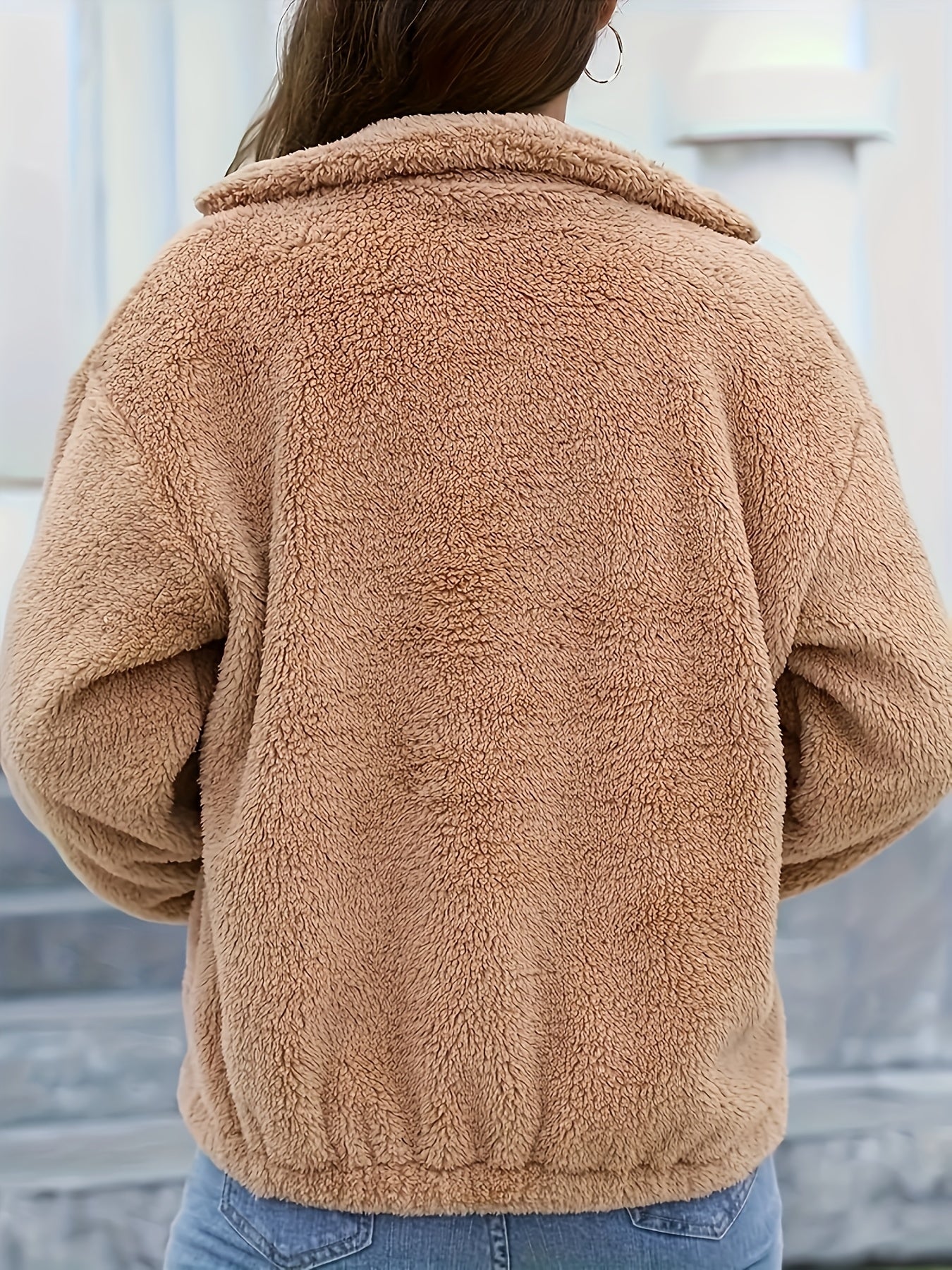 Women'S Cozy Fleece Jacket with Hood - Casual High Neck Zippered Long Sleeve Polyester Knit Fabric Sweater for Fall/Winter