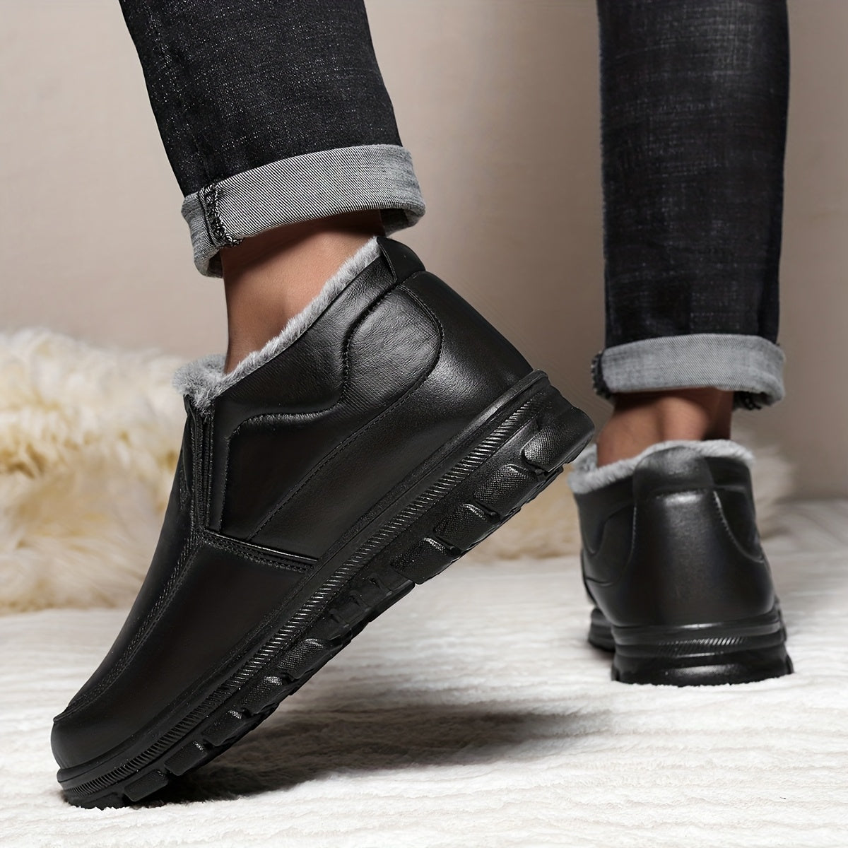 Տղամարդկանց ձմեռային ձմեռային կոշիկներ՝ բրդյա և կամարի հենարանով - Բոլոր եղանակների համար նախատեսված ցուրտ եղանակի լեռնագնացության կոշիկներ, սահքակայուն ռետինե ներբան, կլոր քթով դիզայն՝ առօրյա և բացօթյա հագուստի համար, լեռնագնացության կոշիկներ