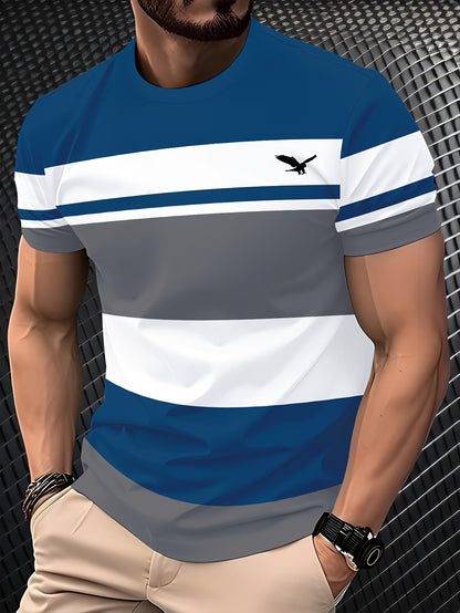 Men'S 3D Digital Print Short Sleeve T-Shirt - Breathable Round Neck, Non-See-Through, Lightweight  Comfortable, Casual Style with Eagle Logo, Perfect for All Seasons, Versatile Clothing   Stylish Graphic Tee   Comfortable Fi