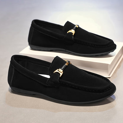 Men's Fashion Business Casual Loafers, Solid Color Casual Loafers - British Style, Black, Slip-On, Suitable for Business and Casual Wear - ayq