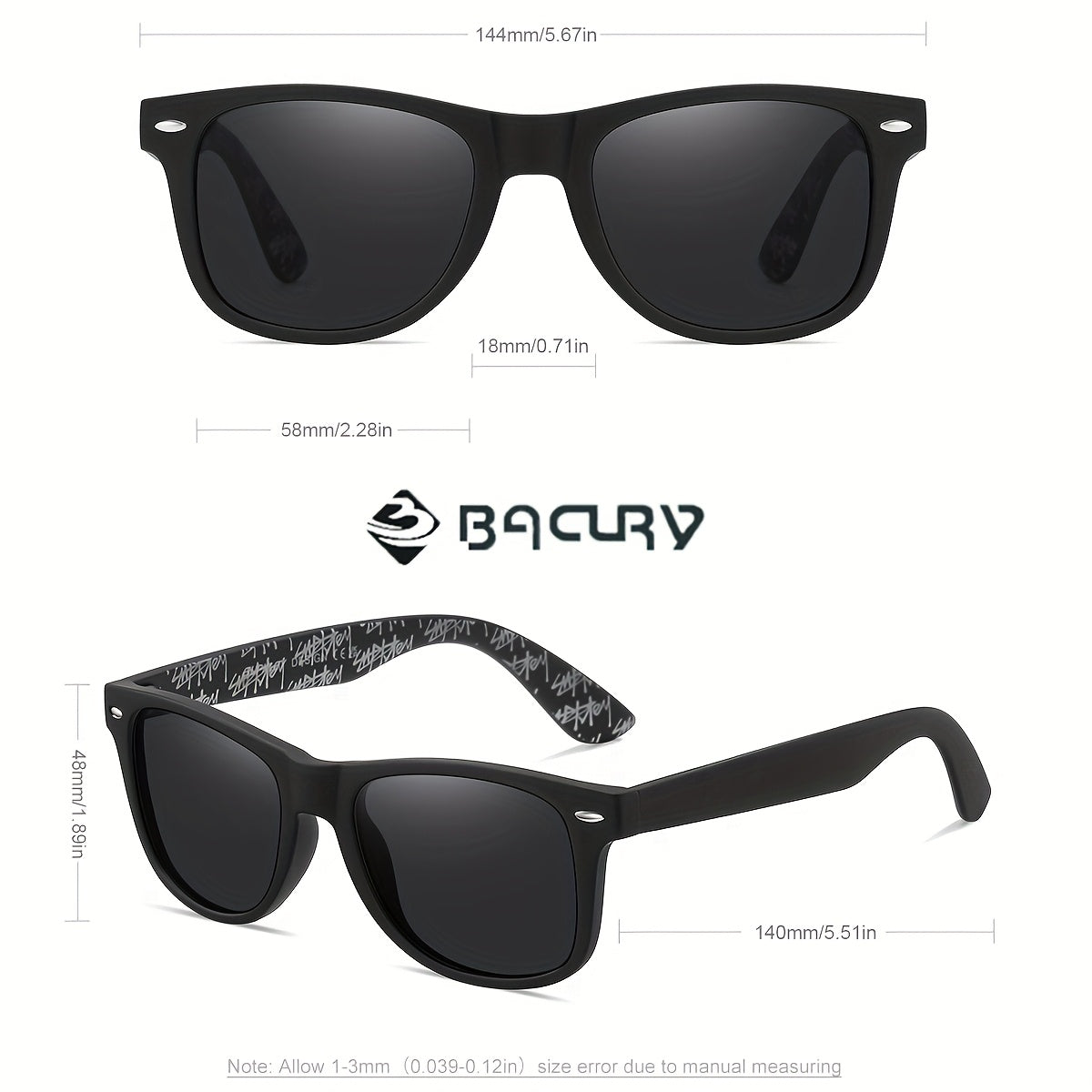 BACURY Polarized TAC Lens PC Frame Casual Unisex Sunglasses
