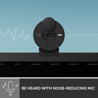 Logitech Brio 301 Full HD Webcam with Privacy Shutter, Noise Reduction Microphone, USB-C, Certified for Zoom, Microsoft Teams, Google Meet, Auto Light Correction - Black
