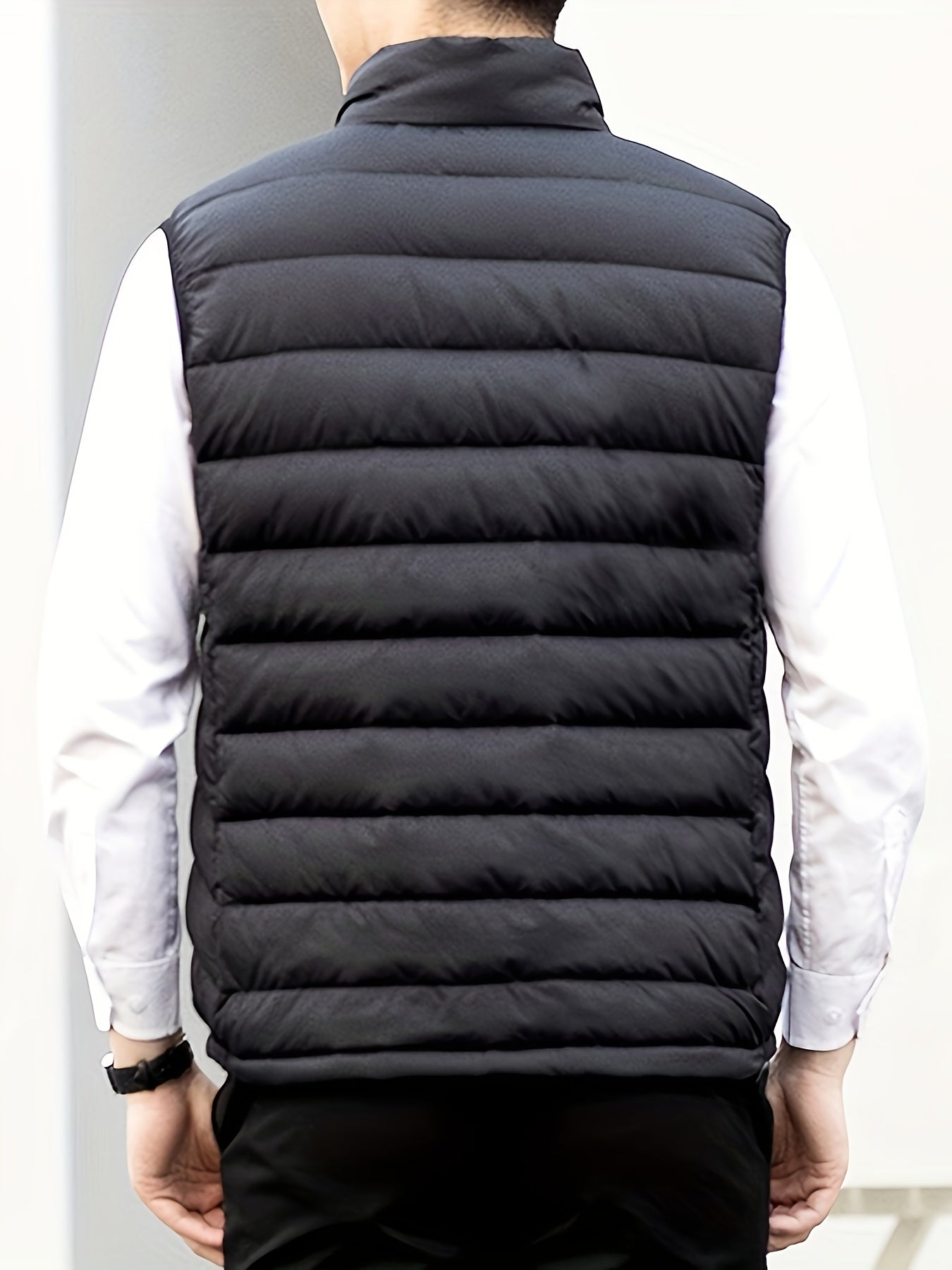 Men's Winter Sleeveless Warm Vest Jacket, Casual Fashion Zippered Multi-Pocket Solid Color Stand Collar Black Thermal Gilet for Autumn/Winter Outdoor Leisure Sports Hiking Lightweight Waistcoat Coat