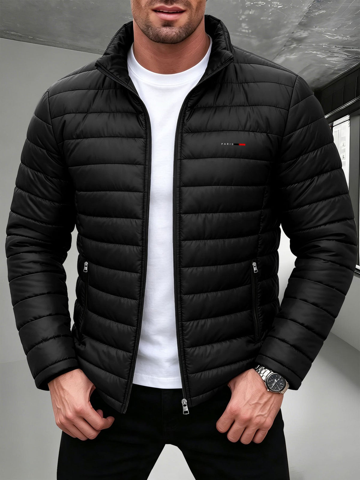 Men's Lightweight Stand Collar Jacket with Zipper Pockets