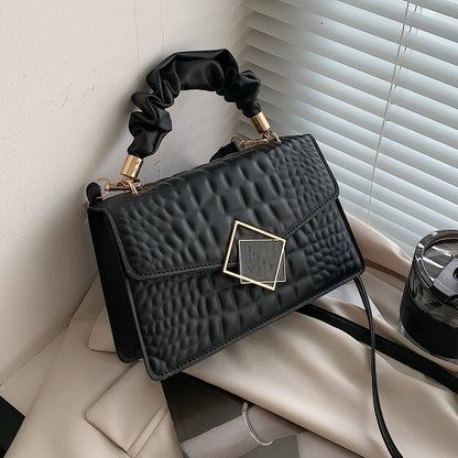 Նորաձև կոկորդիլոսի նախշերով ուսի պայուսակ, վերևից և ծակոտկեն բռնակով քառակուսի դրամապանակ կանանց համար, միագույն հյուսվածքային պայուսակ