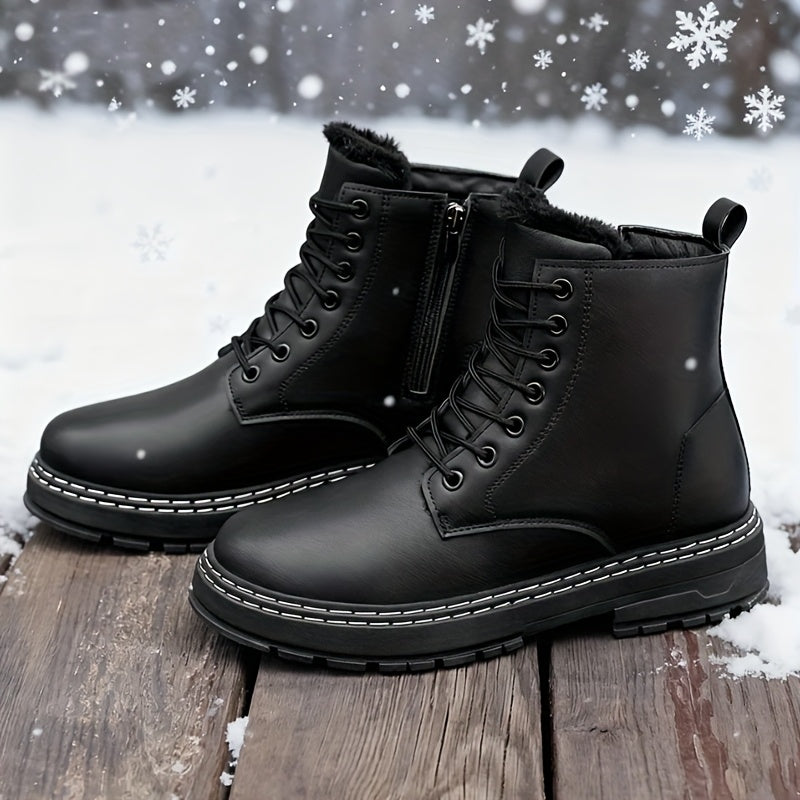 Men's Heavy-Duty Winter Boots with Thick Sole &  Upper - Zipper/Closure for Hiking, Ice Traction PVC Outsole, Round Toe s for Outdoor,, Snow (Compatible with warm inner liners) - Cold Weather Boots for