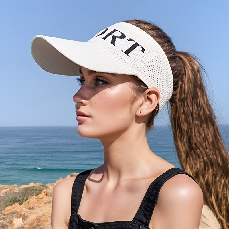 Women'S Breathable Polyester Ponytail Hat, Elastic Visor Cap for Spring/Summer, Outdoor Sports Baseball & Golf Cap, Knitted, No Feathers, Dry Clean Only