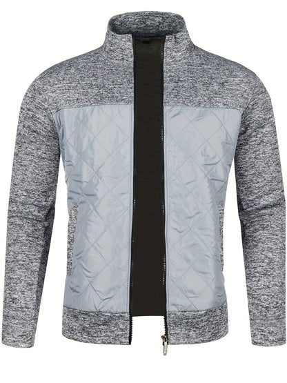 Men's Knitted Cardigan Jacket, Autumn Winter Casual Stand Collar Full Zip Coat, Long Sleeve Regular Fit Jacket