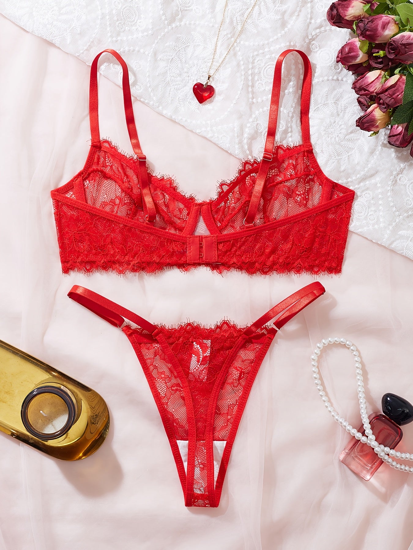 Elegant French-Style Sexy Lace Bra and Panty Set for Women