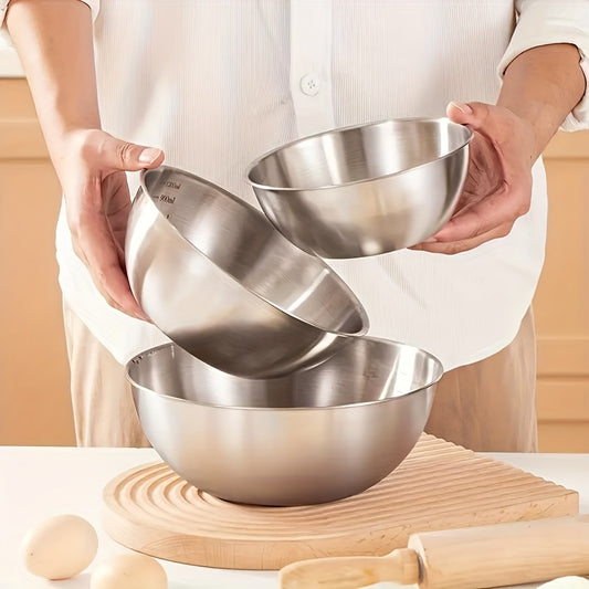 3pcs Stainless Steel Mixing Bowl, Salad Bowl - Very suitable for salads, noodles, cooking and baking, food storage, easy to stack and store, kitchen supplies