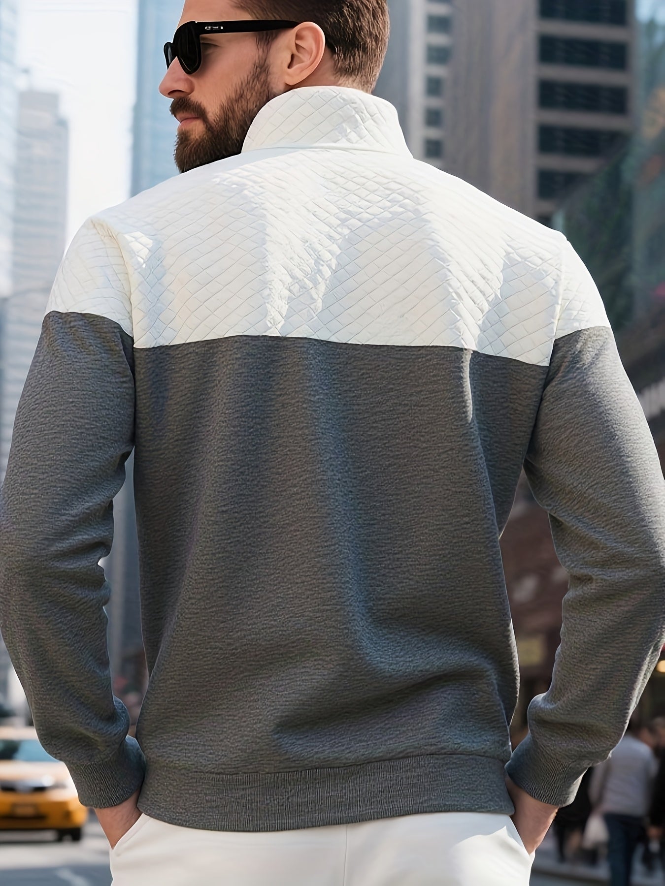 Men's Casual Half-Zip Color Block Sweatshirt with Kangaroo Pocket - ayq