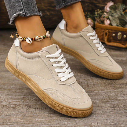 Women's Lightweight Casual Sneakers - All-Season, Lace-Up, Faux Cover Walking Shoes in Trendy Khaki