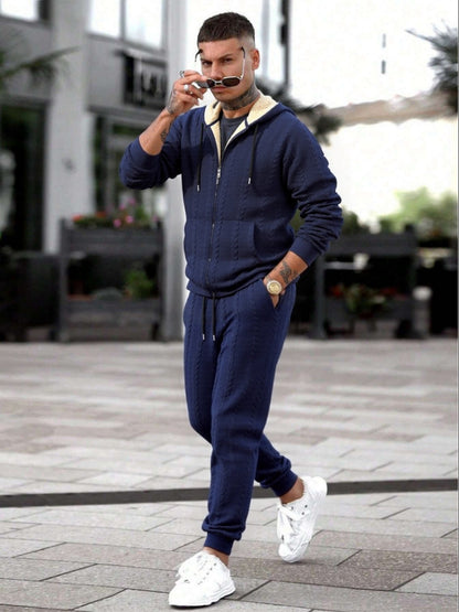 Տղամարդկանց ձմեռային նորաձևության երկմասանոց հավաքածու. Ժակարդե գլխարկով կարդիգան՝ աստառով և երկար տաբատ – իդեալական է աշնան և ձմռան համար, ձմեռային հագուստ տղամարդկանց համար